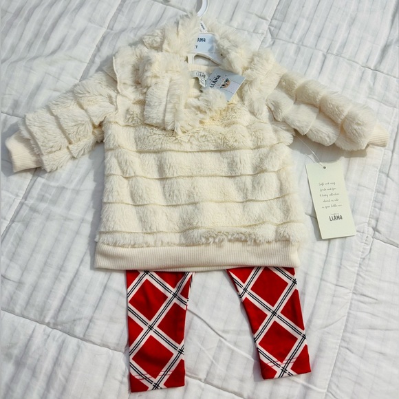 Laughing Llama Faux Fur 3pc Outfit - Size: 3 Months - Picture 1 of 5